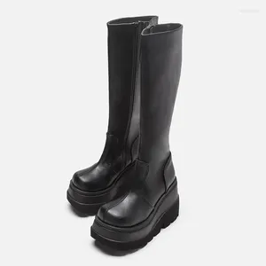 Boots Mujer American Style Tjocksoled Women Boot 2024Winter Fashion Motorcykel Rider är tunna Tall Botas DE DE