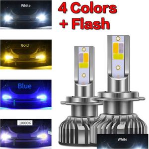 Faróis de carro 2Pieces F2 Four Colors Flash LED FARECTO 10000LM H4 H1 H7 H8 H9 H11 H16 9005 HB3 9006 HB4 3000K 6000K 10000K DROP Del Otktw