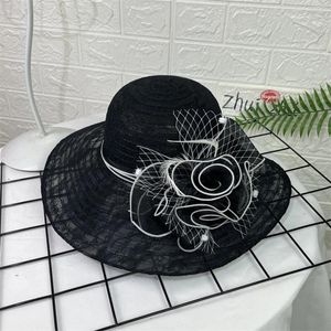 Breda Brim Hats Visor Women's Large French Elegant Lace Sun Hat med blommor Netting Fashionista Womens Beach Size