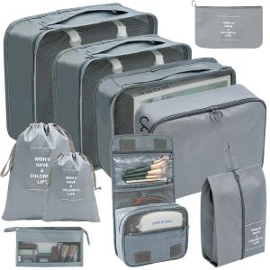Çantalar 7/8/9/10 PCS Set Seyahat Organizatör Depolama Çantaları Bavul Paketleme Küpleri Set Kılıfları Taşınabilir Bagaj Giysileri Ayakkabı Düzenli Torba Katlama
