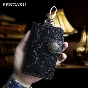 Wallets Handmade Genuine Leather Smart Key Wallet DIY Keychain Cowhide Housekeeper Key Pocket Portable Organizer Car Keys Holder