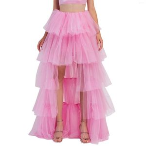 Scherma Puloru High Waist Tulle Tutu a strati per donne a fascia elastica Solido Mesh Mesh Torta Long Skirt Wedding Party Club Club