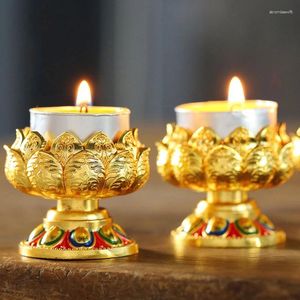 Kerzenhalter geprägt buddhistische Tasse Zinklegungsblume Goldene Kerzenstick Tibetaner Hochzeitslampe Holding Dinner Home Tischdekoration