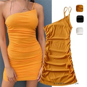 Casual Dresses Stylish Niche Asymmetrical Shoulder Strap Pleated Suspender Dress Close-Up Elegant Slim Looking Side Side Double-Shulder