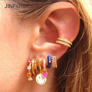 Dangle Earrings JINFU Gold Filled Drop Hoop For Women Color Dripping Oil Heart Smile 2024 Jewelry Wholesale