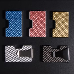 Hållare Casekey Carbon Fiber Aluminium Alloy Credit Card Holder Wallet Minimalist RFID Slim Metal Cardholder Anti Protect Clip for Men