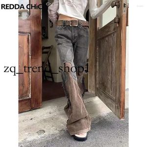 여자 청바지 Reddachic Cowboy Streetwear Low-Waist Y2K 여성 플레어 다리 Acubi 패션 바지 패치 워크 여성용 바지 황무지 옷 901