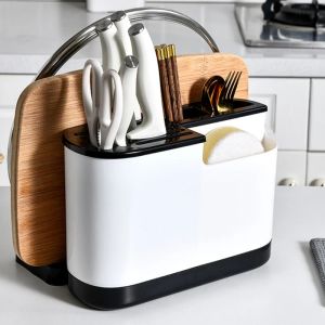 Organisationens bestick förvaringsställ multifunktionell knivhållare Tabellerisavloppsskedar gafflar Cutting Board Storage Rack Kitchen Organzier