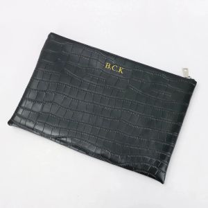 Bags Customized Genuine Leather Black Clutch Business Elegant Party Women Clutch Bag Fashion Embossed Crocodile Envelope Handbag