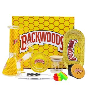 New RAW Backwoods Glass Bong Smoking Pipe Kit Accessories With Herb Grinder Storage Tank Rolling Tray Ashtray Quartz Banger Dab Oil Rig Water Pipes Custom logo
