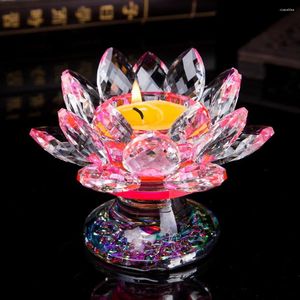 Titulares de vela Crystal Glass Lotus Flower Tea Light Holder Buddhist Candlestick Bar Party Party Party dos namorados da decoração do dia dos namorados