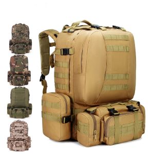 Sırt çantaları 50L Taktik Sırt Çantası Askeri Su Geçirmez Sırt Çantaları 4 İçinde 1 Molle Sport Torbaları Açık Mekan Trekking Balıkçılık Yürüyüş Kampı 3D Sırtı