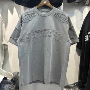 Fash Grey Cotton Loase Firt Shirt Men Women Tee Tee Tops Letters Embroidery