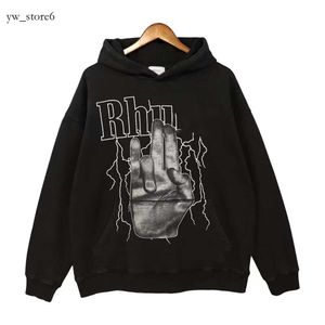 Rhude hoodie mens designer hoodie hooded tröja mörk high gata finger blixt rhude handdrawn rockar vår höst varm mode lös svart hoodie 5267