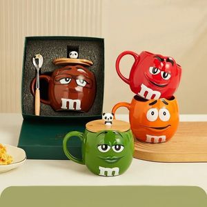 m&m beans coffee mugs tea cups and mugs cartoon cute expression mark large capacity drinkware Christmas gift T200104