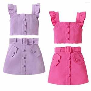 Set di abbigliamento Summer Girl Abita Abiti per bambini Set Crop Top Tank Shirt and Skirt con cintura per bambini per bambini Bambini bambini chic