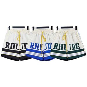 Rhude American Fashion Brand New Mens and Womens Carta Bordada Ribbon Summer Casual Loose 5/4 Shorts