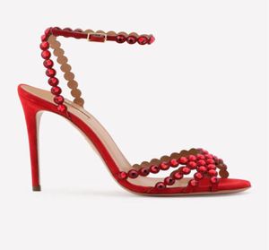 إيطاليا أكوازوس تيكيلا نساء صندل أحذية سترايس PVC تزيين كريستال سيدة High Heels Party Wedding Dress Sandal8685393
