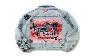 Men Graffiti Denim Jacket Streetwear 2020 Hip Hop Casual Patchwork Risted Vintage punk rock dżinsy warstwy marne Chaquetas Hombre2125372