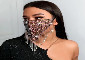 Europeiska och amerikanska populära kvinnor möter masker Fashion Rhinestone Masks Explosion Models Mesh Rhinestone smycken Metal Tassel Mask5313972