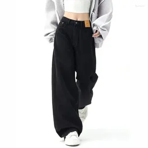 Jeans femminile gidyq y2k neri larghi dritti donne corean coreana high street gamba pantaloni da donna donna solida hip hop in denim