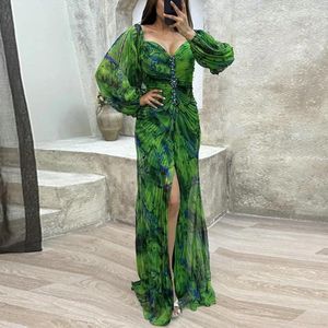 Casual Dresses High Split Maxi Dress Elegant Rhinestone Decor Off Shoulder For Women Pecked Long Lantern Sleeve Prom Evening Gown