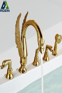 Golden Swan Bathtub Faucet Deck Mounted Bath Shower Set Brass Hand Shower Basin Mixer Tap Widsead Tub Sink Faucet7018802