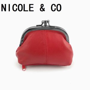 Purses NICOLE & CO Original New Mini Genuine Leather Coin Purses Women Sheepskin Metal Hasp Zipper Small Wallets Card Change Money Bags