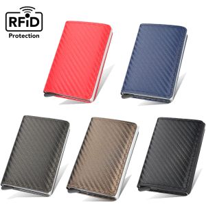 Innehavare män plånbok visitkortshållare smal kolfiber anti stöld popup plånbok rfid blockering av aluminiumkort case kreditkortshållare