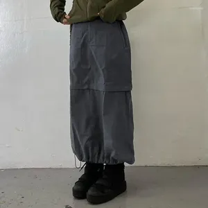 Gonne grigie grigio split long skirt women women high walean moist coreano cargo di base lady harajuku y2k outfits kawaii