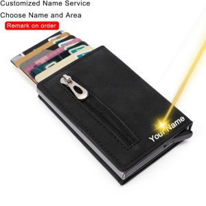 Brieftaschen Bycobecy RFID Smart Wallet Credit Card Halter Custom Name Business Men Woman Leder Brieftasche Pop Up Minimalist Wallet Münzen Geldbörse