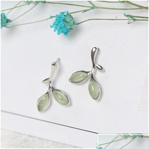 Stud Leaf Shape Earring 925 Sterling Sier Earings For Women Opal Green Stone Ear Pierced Earings1 Drop Leverans Jewelry Earrings Dhtqb OtJKL