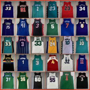 Klasyczna retro zszyta koszulka koszykówki Vintage Iverson Nash Anthony Ewing Carter McGrady Malone Mutombo Bibby Payton Barkley Bryant Williams James