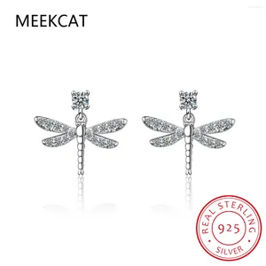 Gestüt Ohrringe echt 925 Sterling Silber niedlich Insekt Libelle Line Shine CZ für Teen Girls Tochter Geburtstag Schmuck DF268