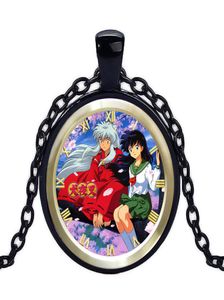 Anime miłośnicy prezent japońskie anime inuyasha i kagome zegar czasowy kamień szlachetny Naszyjnik ręcznie robiony szklany biżuteria 3856044