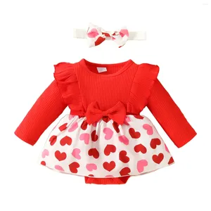 Abiti da ragazza per bambini bambino per bambini San Valentino Giornata Cuore Canta manica lunga Abito Haredi Abdormo Spring Autunno 4T Outfit