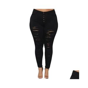 Womens Plus -Size -Hosen Hintern up zerrissene dünne schwarze Jeans 4xl Street Großer lässiges LG Denim Bleistift Hose Push Slim Hosen 25nq otwar