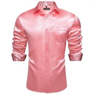 Herrklänningskjortor Luxury Pink Solid Stretch Satin Prom Tuxedo For Men Wedding Party Shirt Långärmad topp med slips Casual Clothing