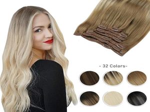 Klipp i hårförlängningar 1024 tum Machine Remy Human Hair Brasilian Double Weft Full Head Set rak 7 st 120g5918300