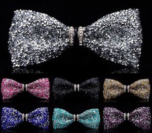 Neckband Fashion Tuxedo Bow Tie Men Röd och svart kristallglas brudgum gifter sig med bröllopsfest Färgglada randiga fjäril Cravats Mens9533209