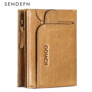 Wallets SENDEFN Top Sale 100% Genuine Leather Men Wallet Coin Purse Rfid Blocking Small Card Holder Male Wallet Pocket Money 174