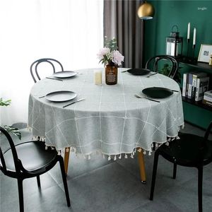 Bordduk Modern minimalistisk dammtät bomull och linne Jacquard Plaid Cover Circular Tassel Tablefat Te Tea Dining