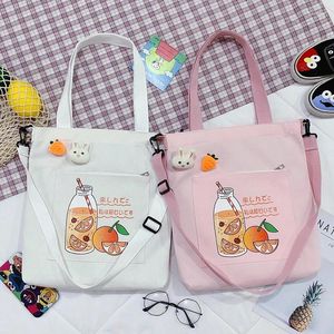 Umhängetaschen Canvas Totes Geldbörsen und Handtaschen für Frauen 2024 Mode Mädchen weibliche Käufer lässig Cartoon Orange Juice Schoolbag Crossbody