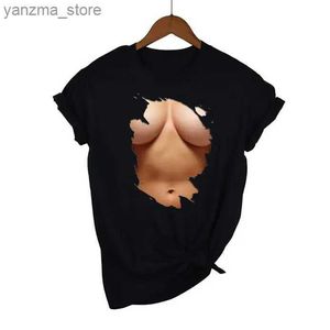 Kvinnors t-shirt stora bröst sexiga magförpackning abs tryckt t shirt kvinnor kort slve sommar kreativt mönster roliga kvinnliga modala toppar nyhet ts y240420