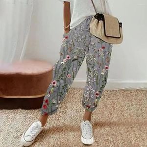 Women's Pants Women Straight-leg Sweatpants Retro Striped Flower Print With Elastic Waist Pockets Loose Fit For