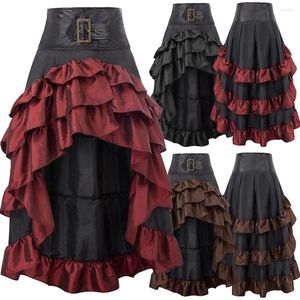 Casual Dresses Halloween Cosplay Vintage Steampunk Dress Victorian Medieval Ruffle Satin Lace Trim Gothic Skirt Women's Corset Pirate