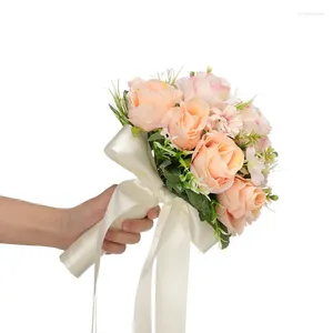 Dekorativa blommor Multipel Style Wedding Bouquet Bride Bridesmaid Accessories Silk Ribbon Artificial Roses Mariage
