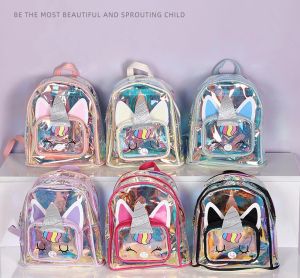 Bags Kids School Bag New Laser Transparent Unicorn Backpacks for Children's Kindergarten Cute Toys Book Storage Backpack