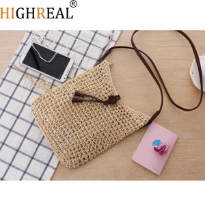 Ковша Highreal Fashion Mini Shoopping Bag Woven Strail Scord Scord Scoom Женщины плетения маленькие мешковые мешковые мешки на пляжные мешки