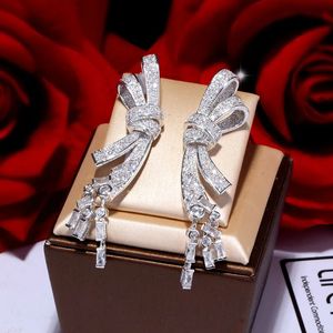 Bilincolor Fashion Crystal Clear Cubic Zirconia Knot Earring For Women Weddal Bridal Jewelry 240408